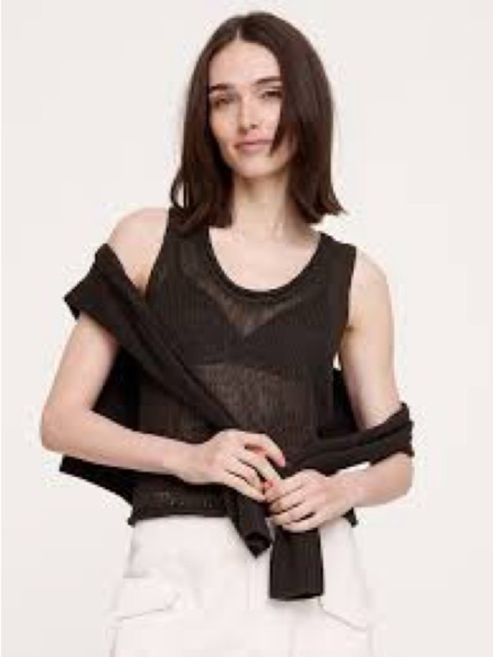 Sarah Pacini Black Sleeveless Open-Weave Knit Tank